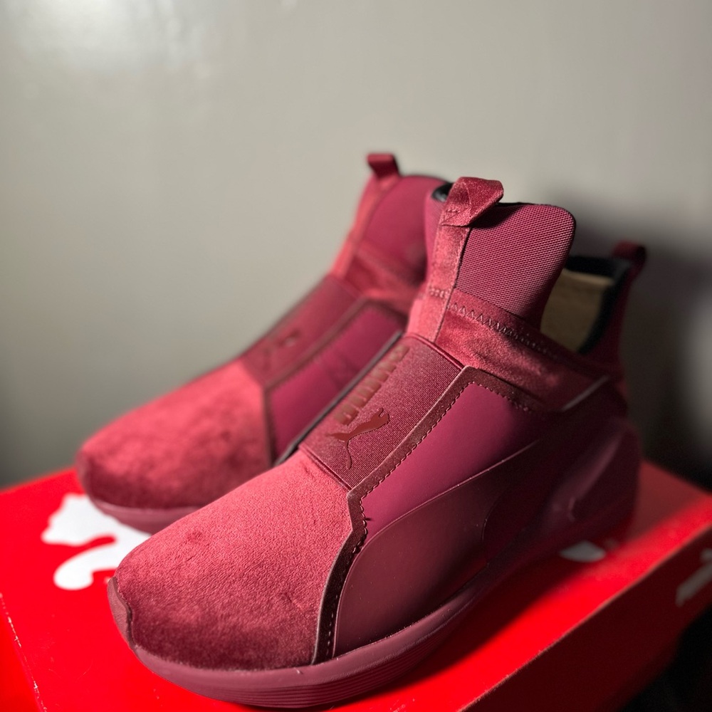 Puma Burgundy Velvet Slip-On Sneakers